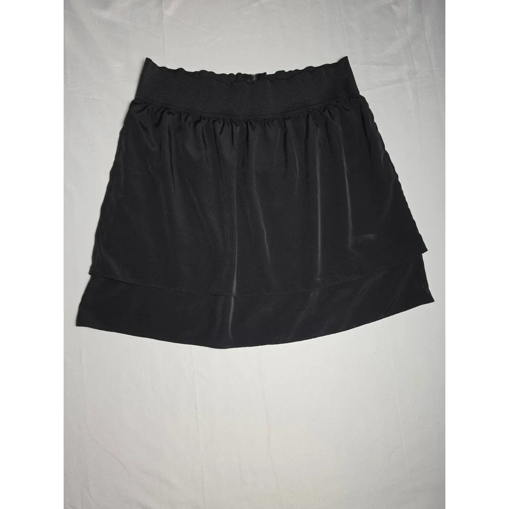 Elle Black Tiered Layered Mini Skirt Elastic Waist Back Zip Size Medium